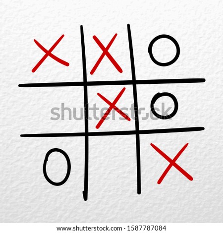 Tic tac toe. Vector hand drawn game on a white paper texture. Win