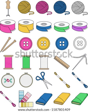 Textile Arts Vector Icons - Sewing, Embroidery, Knitting 