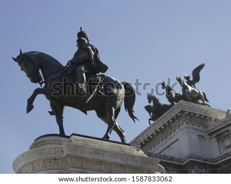 Low angle view of equestrian statue of Victor Emmanuel II, Rome, Italy