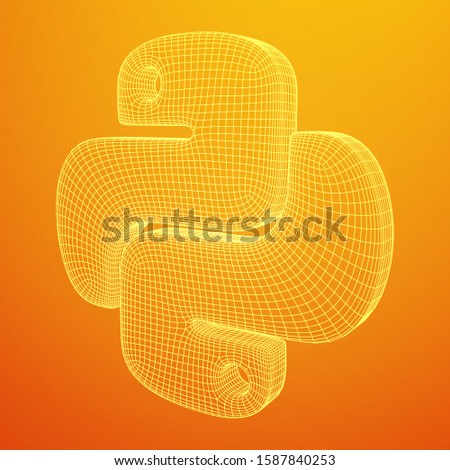 Python code language sign. Programming coding and developing concept. Wireframe low poly mesh vector illustration
