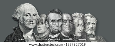 US Currency - Presidents and Founding Fathers of the United states from Dollar Bills Royalty-Free Stock Photo #1587927019