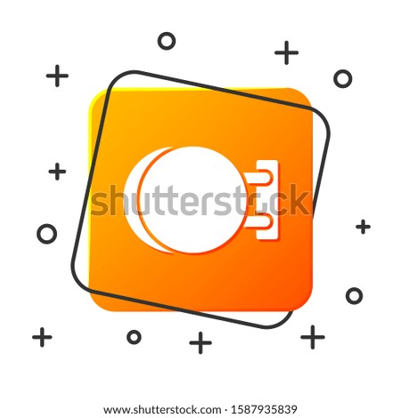 White Signboard hanging icon isolated on white background. Suitable for advertisements bar, cafe, pub, restaurant. Orange square button. 