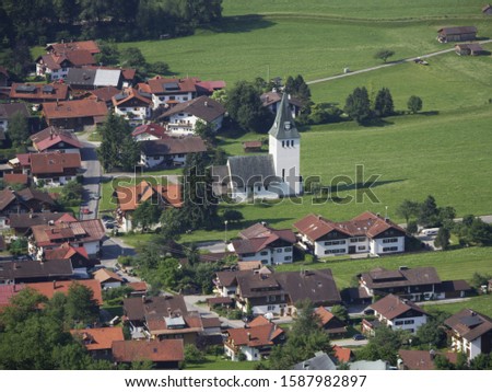 High angle view of village, Bad Oberdorf, Hindelang, Allgaeu, Germany,