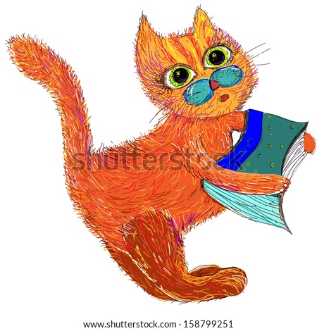 Cute cartoon cat with a book. Vector illustration on a white background.