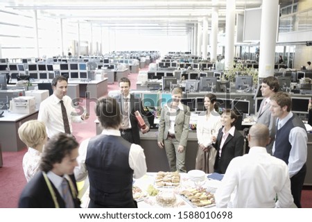 High angle view of coworkers at office party