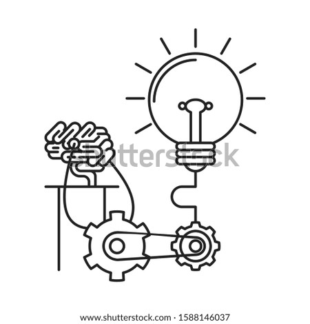 Concept of idea, innovation and creativity. Human brain and light bulb illustration. Isolated. Flat style. 