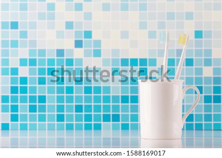 Toothbrush in bathroom, background of health theme.
