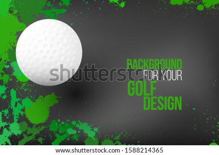 Background with colorful splashes and golf ball - place for your text. Vector illustration.