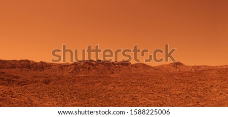 Desert mars mountains with a striking red colour. High resolution image Royalty-Free Stock Photo #1588225006