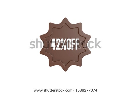 42 percent off 3d sign in brown color isolated on white background, 3d illustration.