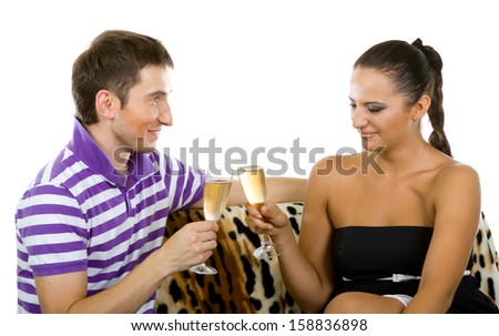 portrait of happy couple with champagne Royalty-Free Stock Photo #158836898