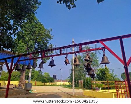 Temple Bells With Blue Sky Background at a temple in india