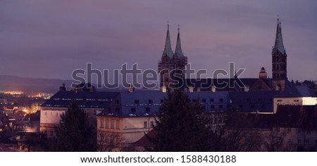 Dom Cathedral in Bamberg and city lights at night