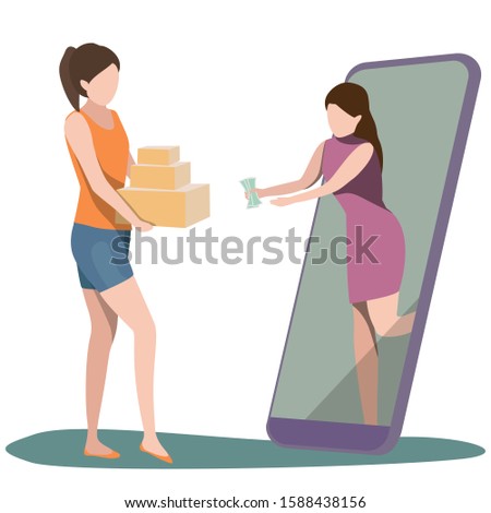 vector of Online merchants holding a postbox sending to customer that buy online by phone sales of online products concept