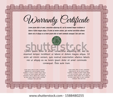 Red Retro vintage Warranty Certificate. Customizable, Easy to edit and change colors. With great quality guilloche pattern. Money design. 