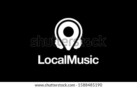 Black Local Music Headphone with Map Pin Location Logo Design Inspiration