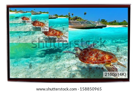 4K television display with comparison of resolutions  Royalty-Free Stock Photo #158850965