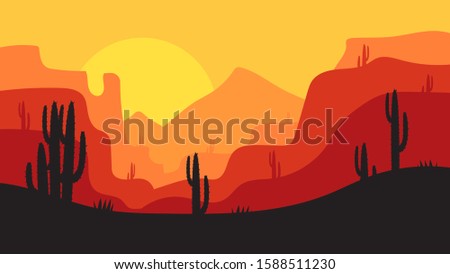 beautiful landscape of desert landscape with cactus mountains, abstract desert background vector illustration template suitable for landing page banner magazin poster 