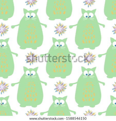 Seamless pattern with a fat cat. Bright and funny pattern. Cartoon character for children. EPS10