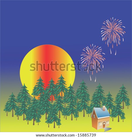 Fireworks celebration in the forest