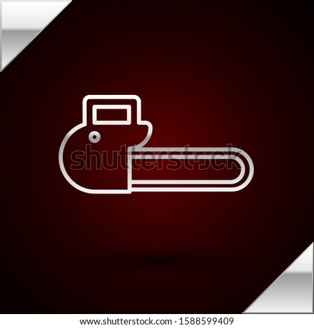 Silver line Chainsaw icon isolated on dark red background.  Vector Illustration