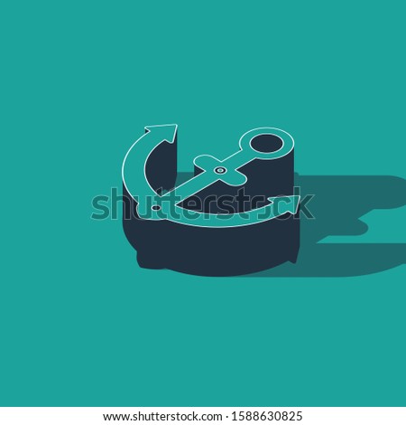 Isometric Anchor icon isolated on green background.  Vector Illustration