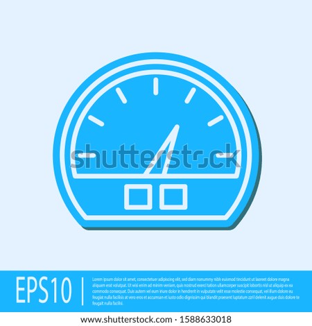 Blue line Speedometer icon isolated on grey background.  Vector Illustration