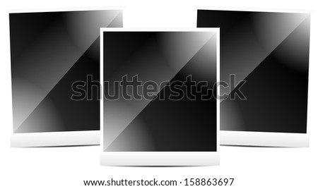 Photo frames, instant photoframes wih isolated reflection. Photoalbum, showcase.