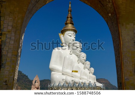 Five Buddhas Beautiful view at Wat Pha Sorn Kaew or Phra Thart Pha Kaew.Famous beautiful temple in Thailand.Landmark of khao kor.