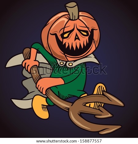 Vector drawing of a pumpkin head little devil