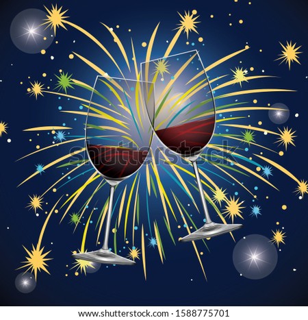 Poster design for New Year with drinks and fireworks illustration