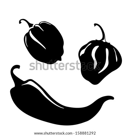Chili and habanero peppers silhouettes Royalty-Free Stock Photo #158881292
