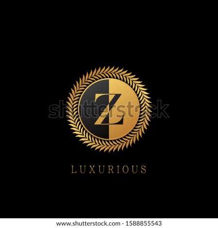 Golden Z letter Logo Luxurious Nature Leaves, elegant vector design concept circle floral leaves with letter logo.