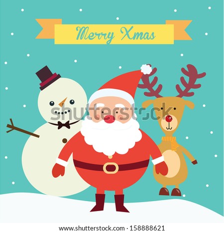snowman, santa, reindeer greeting card