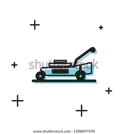 Black Lawn mower icon isolated on white background. Lawn mower cutting grass.  