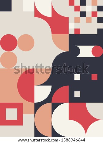 Abstract geometric artwork design with simple shapes and figures. Vertical pattern graphics with geometrical elements. 