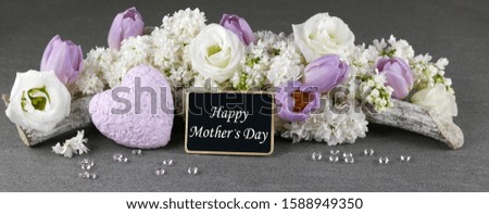 Arrangement with flowers and heart for Mother's Day