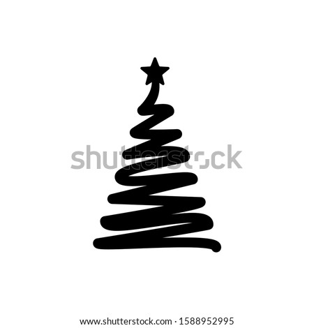 Christmas tree. Abstract vector line spiral shape. Monochrome illustration isolated on white