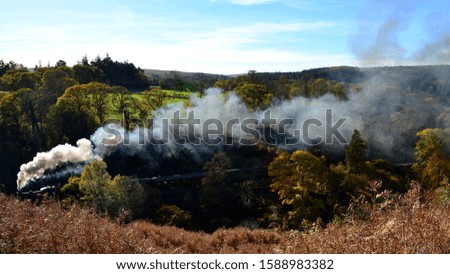 A steam train going through a sunny valley