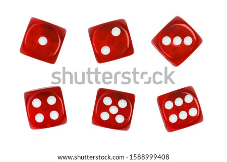 Set of red gambling casino dice isolated on white Royalty-Free Stock Photo #1588999408