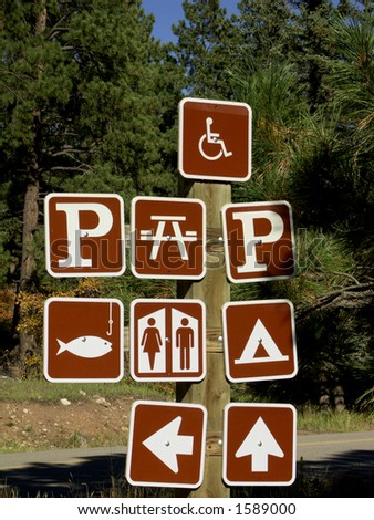 Multitude of signs in camping area, Colorado Rockies