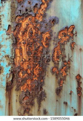 Rusting of iron on green wall background 