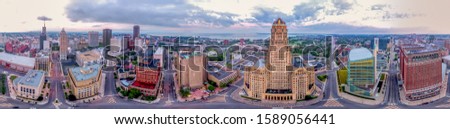 Aerial panorama of Buffalo New York downtown urban city view