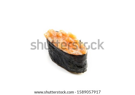 Sushi with seaweed and filling on white background
