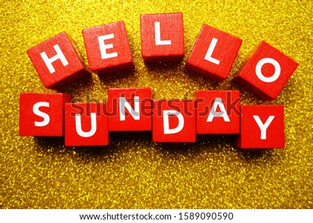 Hello Sunday alphabet letter on yellow glitter background