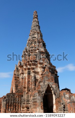 2019-Wat Chaiwatthanaram in Ayutthaya historical park with ancient Archaeolical architecture