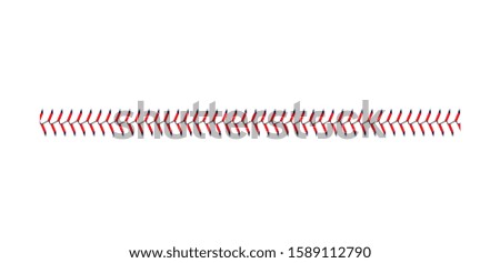 Baseball and softball lace stitch isolated on white background, straight line of sport ball seam with blue and red stitches, team game graphic symbol - realistic vector illustration