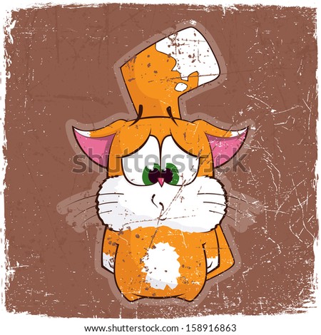 Animal grunge card with funny cartoon cat.