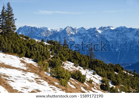Snow covered peaks of the Karwendel mountains, Alps, Bavaria and Tyrol, Europe