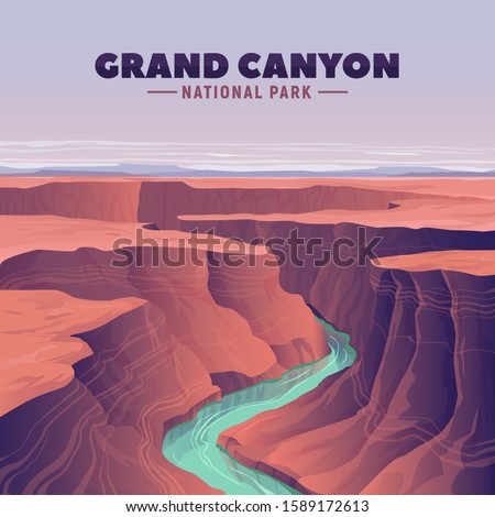 Grand Canyon and Colorado river. Vector illustration. United States landmarks. Royalty-Free Stock Photo #1589172613